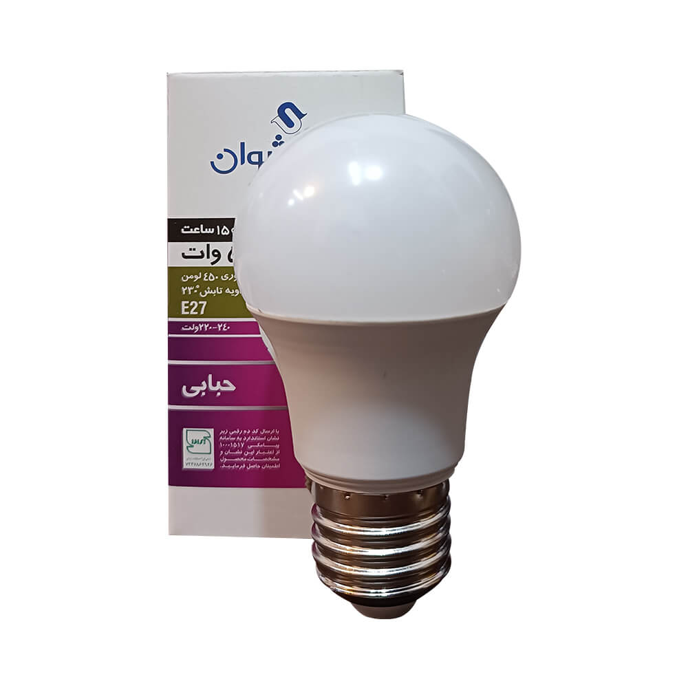 لامپ LED حبابی 5 وات E27 آفتابی شوان